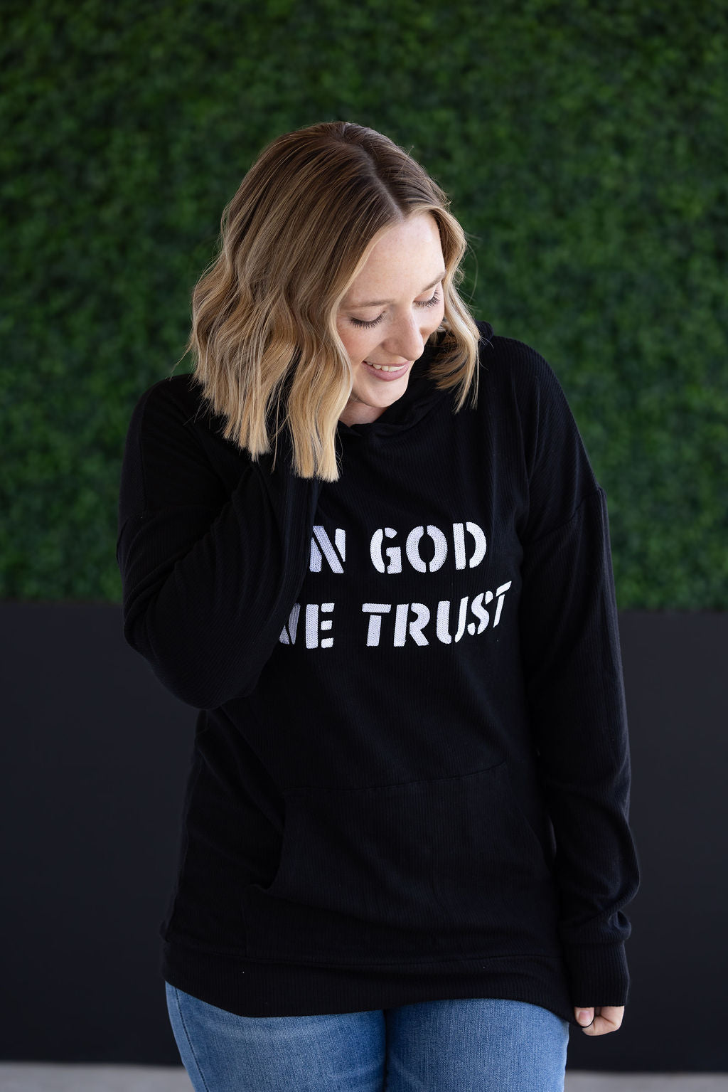 IN STOCK Corrine Embroidered Hoodie - In God We Trust FINAL SALE