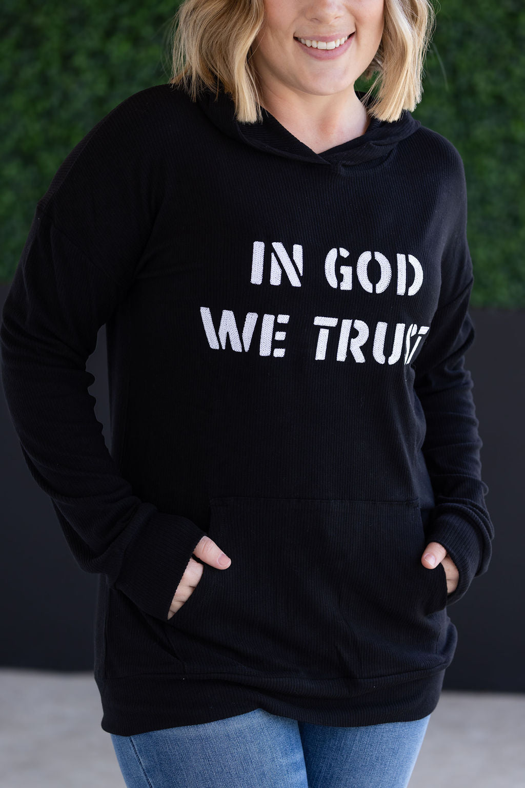 IN STOCK Corrine Embroidered Hoodie - In God We Trust FINAL SALE