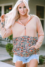 Gemma Floral Half Zip Kangaroo Pocket Hoodie