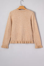 Yamileth Oatmeal Ruffle Trim Sweater