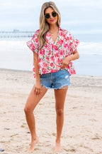 Zoya Floral Ruffled Short Sleeve Blouse