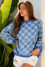Jessica Checkerboard Oversized Denim Pullover
