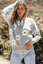 Maria Floral Half Zip Drop Shoulder Sweater