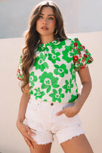Maisy Embroidered Puff Short Sleeve Floral Blouse