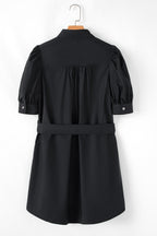Malaya Button Up Tie Waist Puff Sleeve Mini Dress