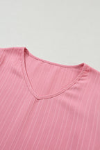 Capri Ruffled Half Sleeve V Neck Textured Top.