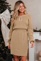 Zariah Embellished Keyhole Ribbed Sweater