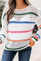 Cheyenne Striped Pointelle Knit Sweater