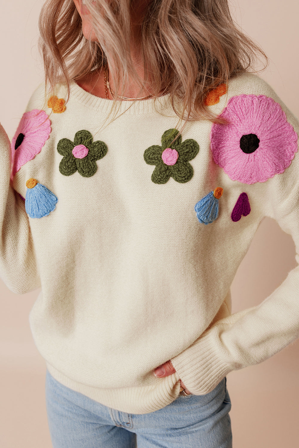 Tiana Pattern Ribbed Edge Sweater