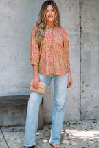 Sadie Floral Bow Pin-tuck Bust Half Puff Sleeve Blouse