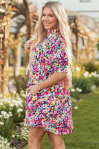 Hadlee Floral Puff Short Sleeve V Neck Mini Dress
