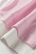 Pink Colorblock Patchwork Drop Shoulder Plus Size Sweatshirt