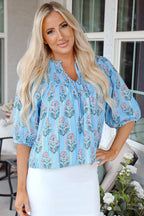 Kinley Floral Shirred Yoke Split Neck Blouse