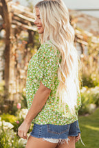 Yusra FloralRuffle Sleeve V Neck Blouse