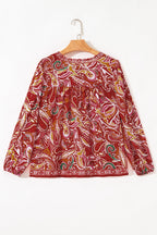 Quinn Paisley Tassel Tie Puff Sleeve Boho Blouse