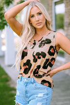 Carly Leopard Button Tank Top
