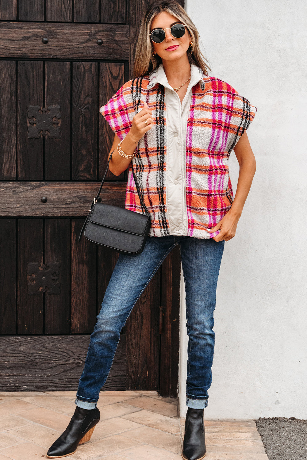 Molly Sherpa Plaid Jacket Vest