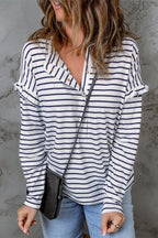 Emryn Striped Ruffled Buttoned Long Sleeve Top