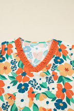 Lily Print Bracelet Sleeve Blouse