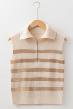 Everly Stripe Ribbed Half Zip Collared Sweater Vest