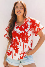 Zoya Tiered Ruffled Sleeve V Neck Blouse