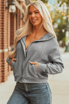 Kayla Waffle Zip Up Hooded Jacket
