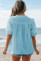 Elina Embroidered Lace Patchwork Tie Blouse
