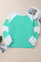 Aruba Blue Colorblock Patchwork Cross Seam Plus Sweatshirt