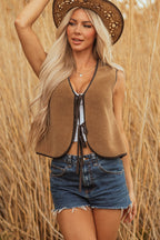 Nicole Contrast Trim Tie Front Sherpa Vest