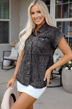 Chaya Flap Pocket Button Up Raw Hem Denim Shirt