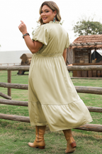 Leia Plus Size Notched V Neck Maxi Dress