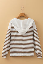 Ayla Stripe Textured Hooded Long Sleeve Top