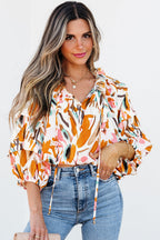 Aurelia Drawstring Frilled V Neck 3/4 Sleeve Blouse