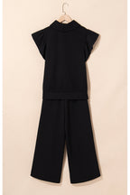 Kallie Ruffled Sleeve Zipped Top and Wide Leg Pants Set