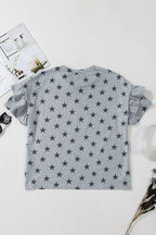 Joelle Star Ruffled Sleeve Crew Neck Top