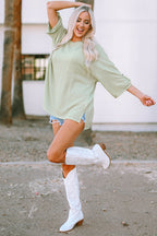 Jade Ribbed Roll-tab Sleeve Chest Pocket Oversize Top