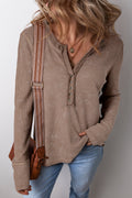 Zahra Waffle Knit Neckline Long Sleeve Top