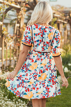 Laylani Floral Zipper Ruffled Short Sleeve High Waist Mini Dress