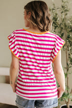GloriaStriped Ruffle Sleeve Crew Neck Blouse