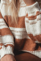 Maggie Striped Knit Puff Sleeve Casual Sweater
