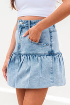 Avani Bubble Hem Denim Mini Skirt
