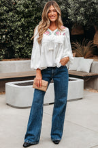 Skylar Flower Lace-up Babydoll Blouse