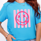 Wholesale Smiley Face Graphic Tee - Heather Aqua Tee