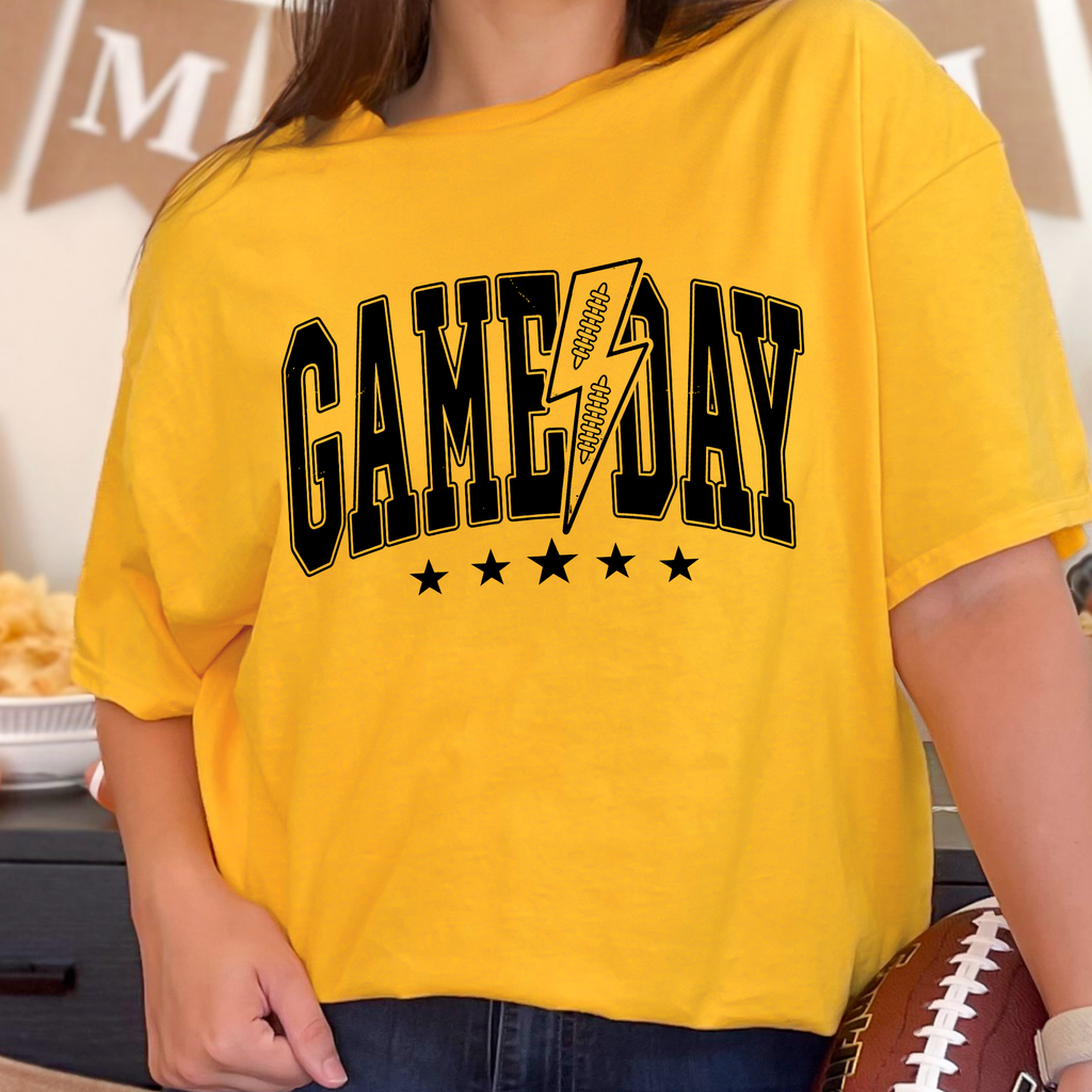 Wholesale Custom Color Game Day Lightning Bolt Graphic Tee - Gold 