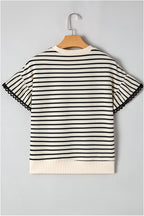 Naya Scallop Lace Trim Ruffle Short Sleeves Top