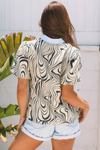 Delilah Zebra Stripe V-Neck Short Sleeve Blouse