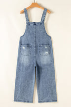 Baylor Distressed Bib Pocket Wide Leg Denim Overall