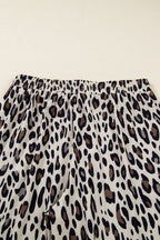 Khaki Exposed Seam Patched Pocket Plus Size Drawstring Leopard Wide Leg Pants