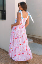 Flora Floral Knotted Shoulder Smocked Maxi Dress