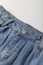 Scottie Blue Washed Pleated Detail Wide Leg Jeans